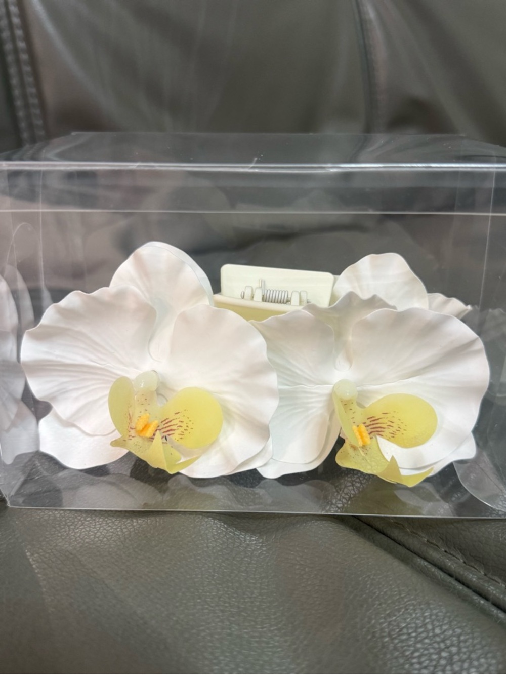 White and Pale Yellow Orchid Hair Clip